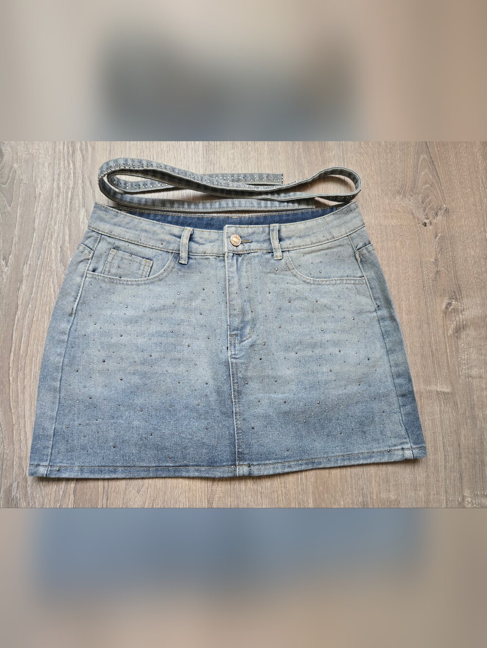 NWOT Light Blue Denim Mini Skirt with Subtle Stud Accents Sz. XL